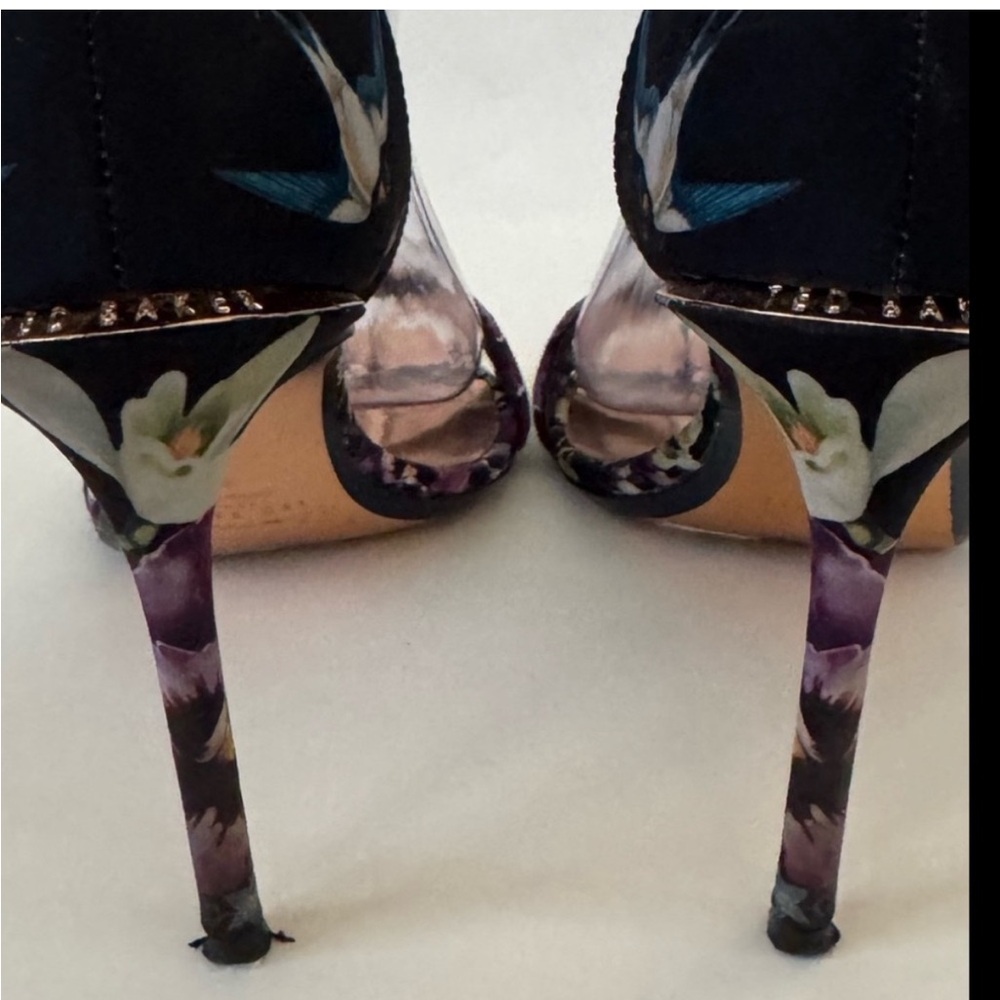 Ted Baker London Mylli Heel Sandal Black Floral Satin Print Size 39 (8.5) - Picture 4 of 13